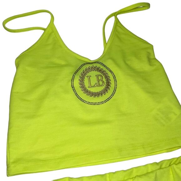 NWT L'ola Bianka Neon Green 3 Piece Short Track Set Size XS Logo Embroidered - Picture 6 of 10